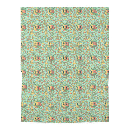 Baby Swaddle Blanket – Cute Retro Blockhouse House & Toy Pattern, Soft Mint Nursery Swaddle