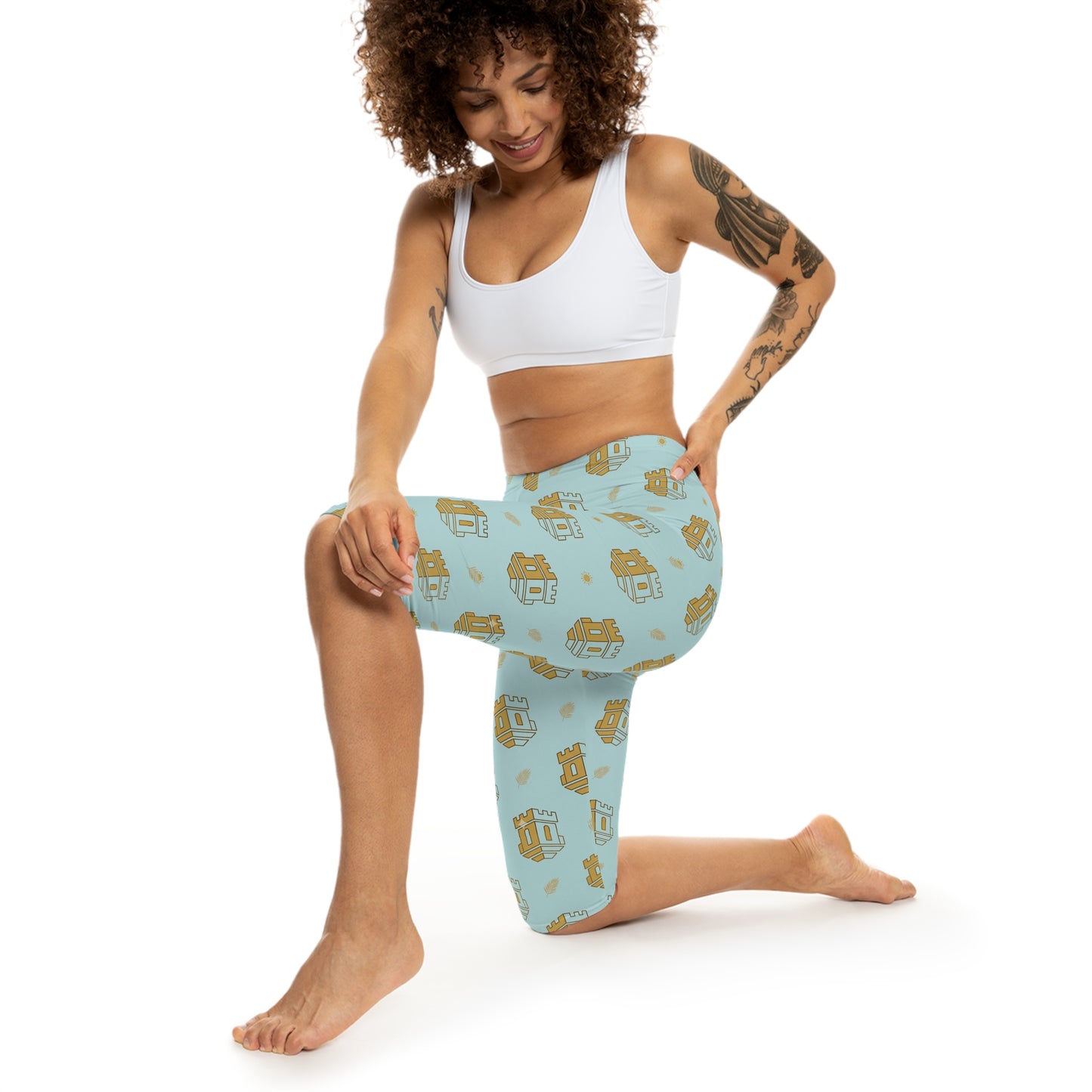 Blue Castle Pattern Capri Leggings by Blockhouse Women's Activewear