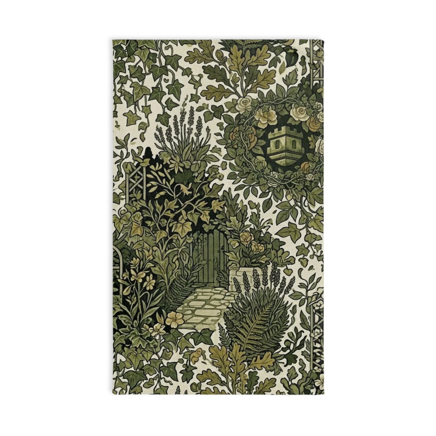 Blockhouse Botanical Garden Hand Towel with Vintage Green Floral Tea Towel
