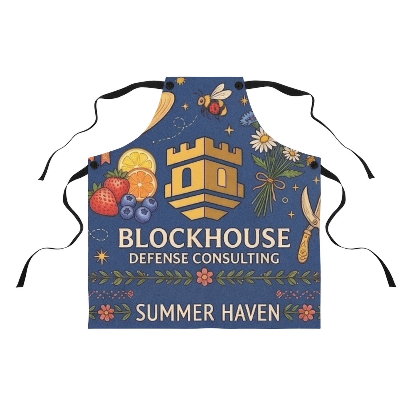 Blockhouse Defense Consulting "Summer Haven" Logo Apron — Floral & Culinary Company Branded Kitchen Apron