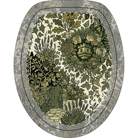 Floral Garden Toilet 3-Piece Bath Rug Set — Green Vintage Botanical Garden Toilet Lid & Contour Mats