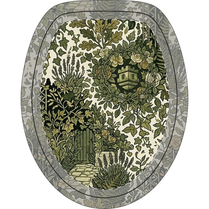 Floral Garden Toilet 3-Piece Bath Rug Set — Green Vintage Botanical Garden Toilet Lid & Contour Mats