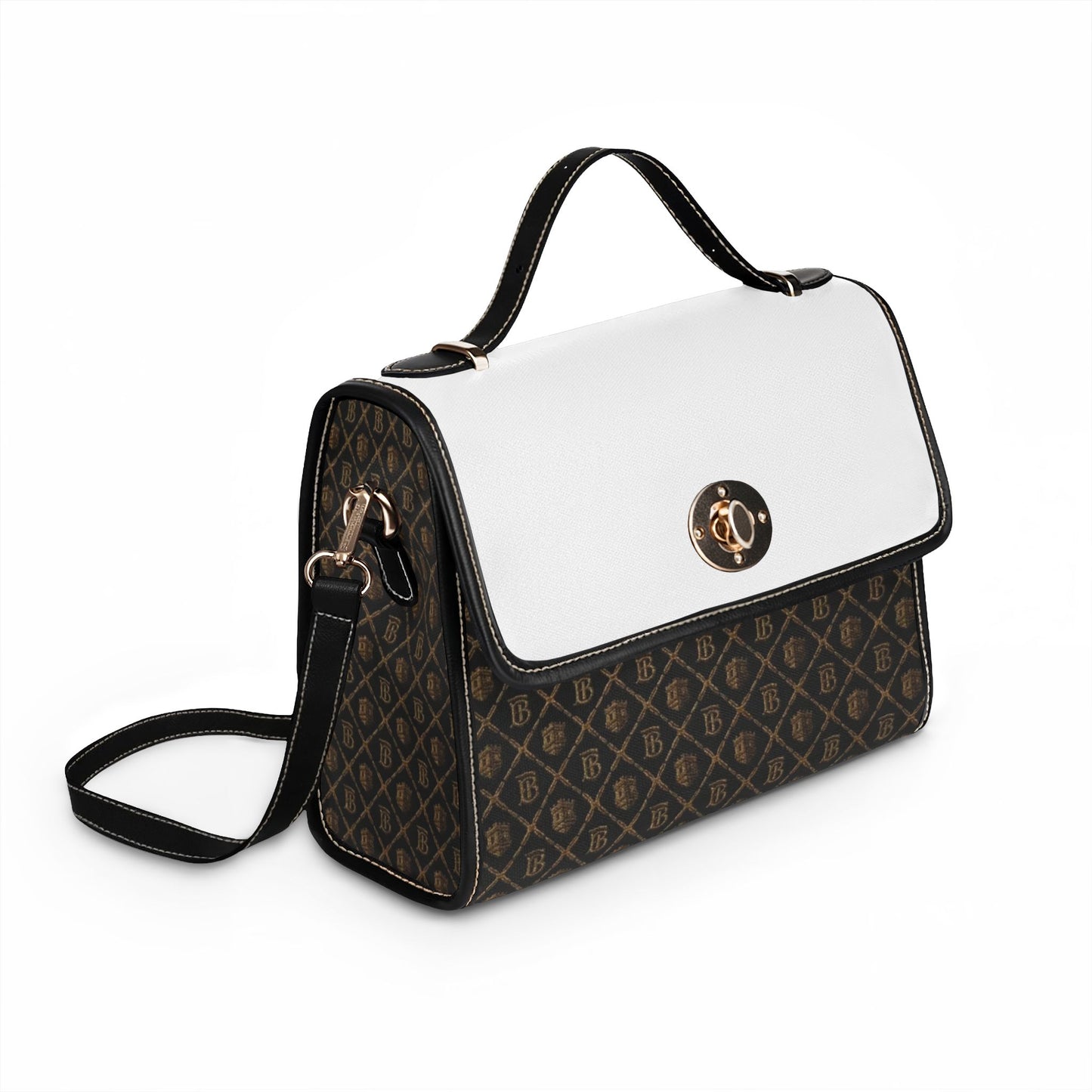 Limited Edition Canvas Crossbody Bag with Waterproof Monogram Satchel with Leather Trim