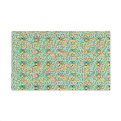 Blockhouse Retro Camper Pattern Hand Towel — Vintage RV & Floral Kitchen Towel