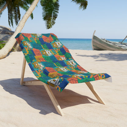Blockhouse Pattern Beach Towel – Colorful Retro Hawaiian Surf Design