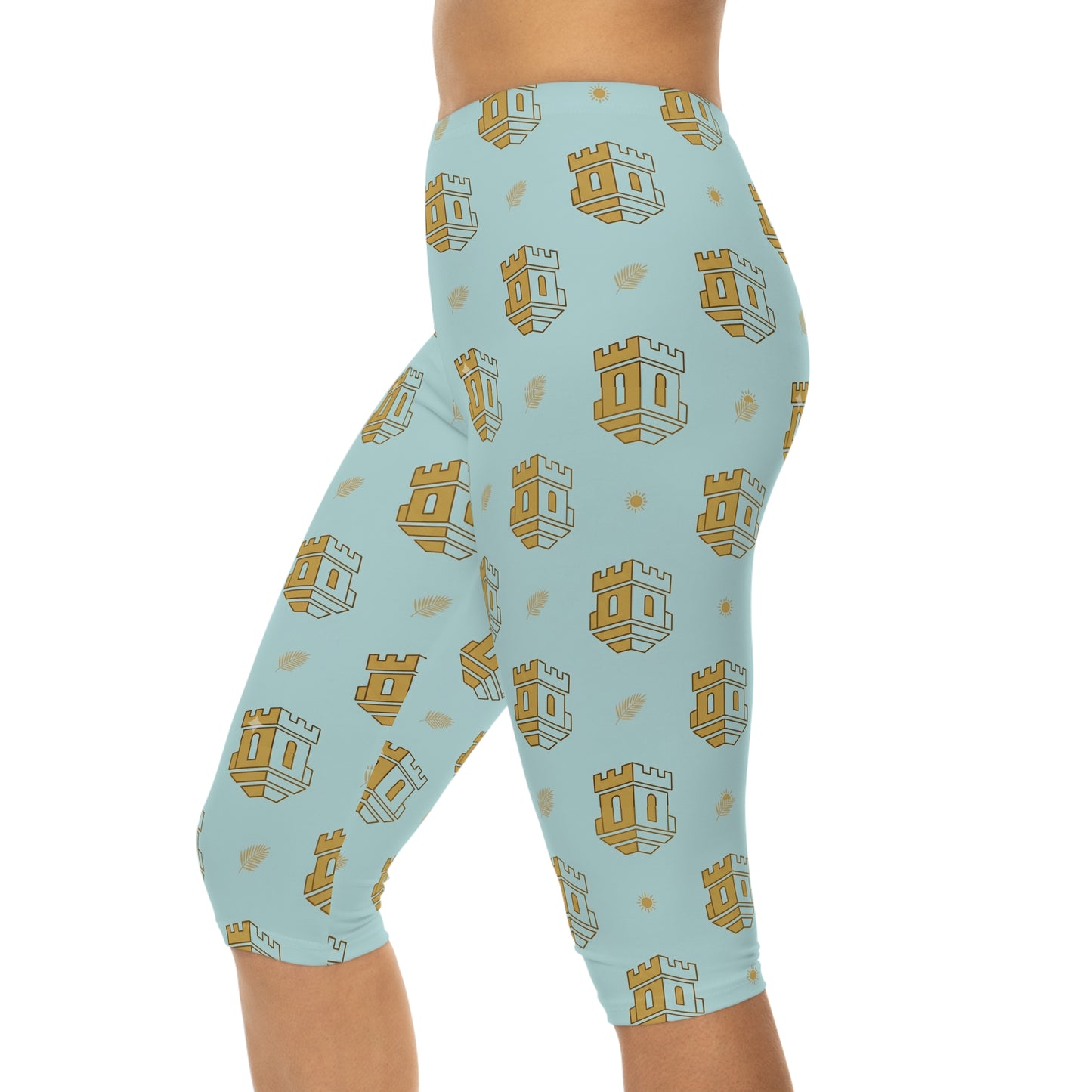 Blue Castle Pattern Capri Leggings by Blockhouse Women's Activewear