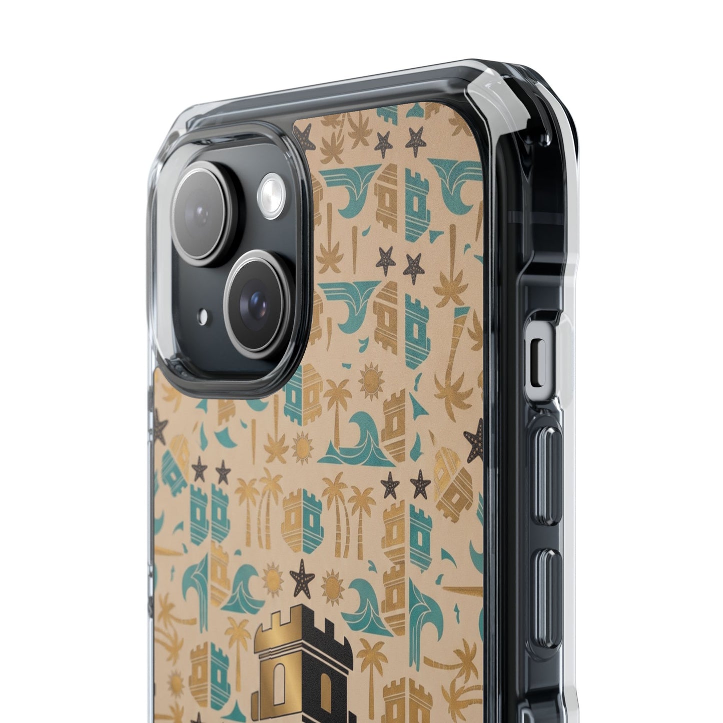 Islamic Pattern Clear Magnetic Phone Case with Blockhouse Kaaba Motif with Geometric Tiles