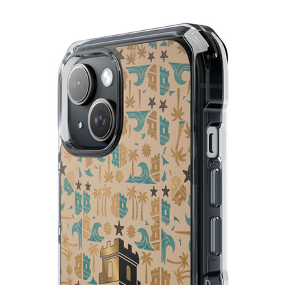 Islamic Pattern Clear Magnetic Phone Case with Blockhouse Kaaba Motif with Geometric Tiles