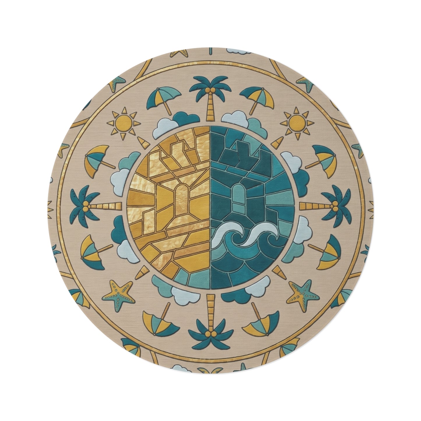 Limited Edition Coastal Sun & Sea Round Rug — Beach Mandala Floor Mat
