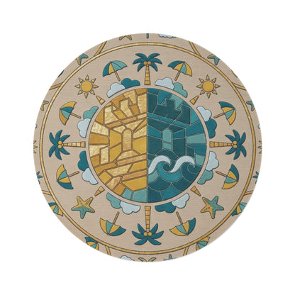 Limited Edition Coastal Sun & Sea Round Rug — Beach Mandala Floor Mat