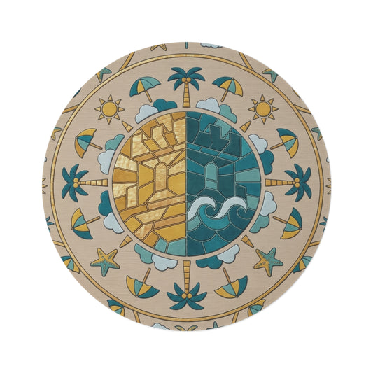 Limited Edition Coastal Sun & Sea Round Rug — Beach Mandala Floor Mat