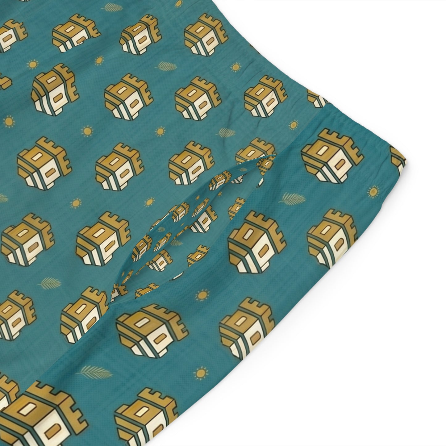 Blockhouse Gold Castle Print Board Shorts with Teal All-Over Swim Trunks