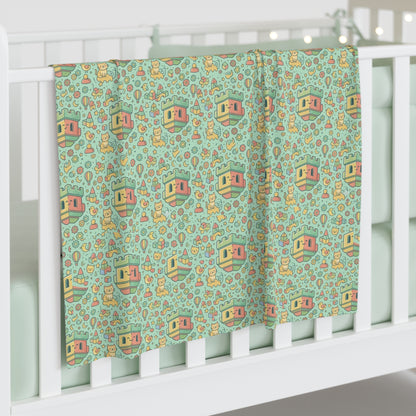 Baby Swaddle Blanket – Cute Retro Blockhouse House & Toy Pattern, Soft Mint Nursery Swaddle