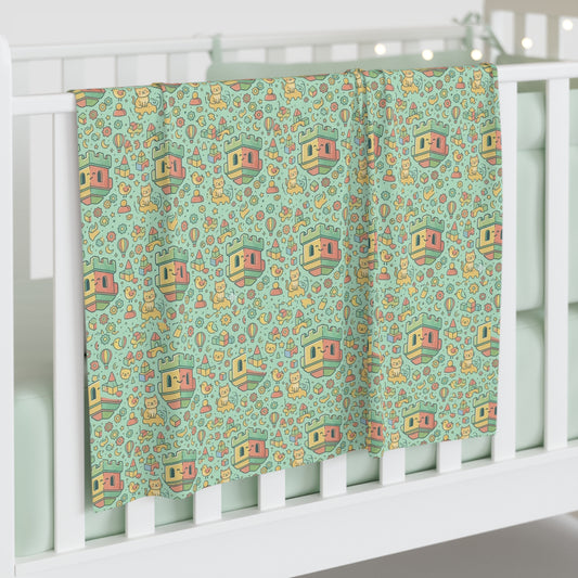Baby Swaddle Blanket – Cute Retro Blockhouse House & Toy Pattern, Soft Mint Nursery Swaddle