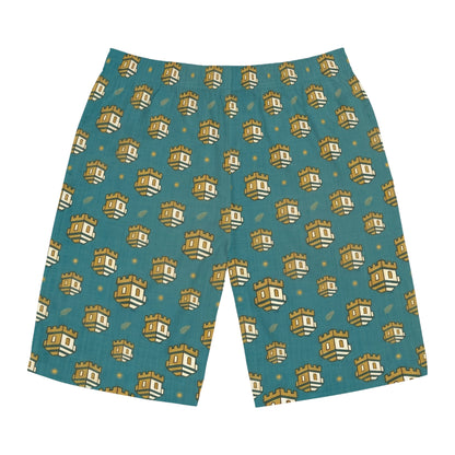 Blockhouse Gold Castle Print Board Shorts with Teal All-Over Swim Trunks