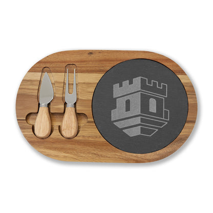 Engraved Blockhouse Charcuterie Board with Slate Insert & Cheese Knives