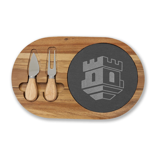 Engraved Blockhouse Charcuterie Board with Slate Insert & Cheese Knives