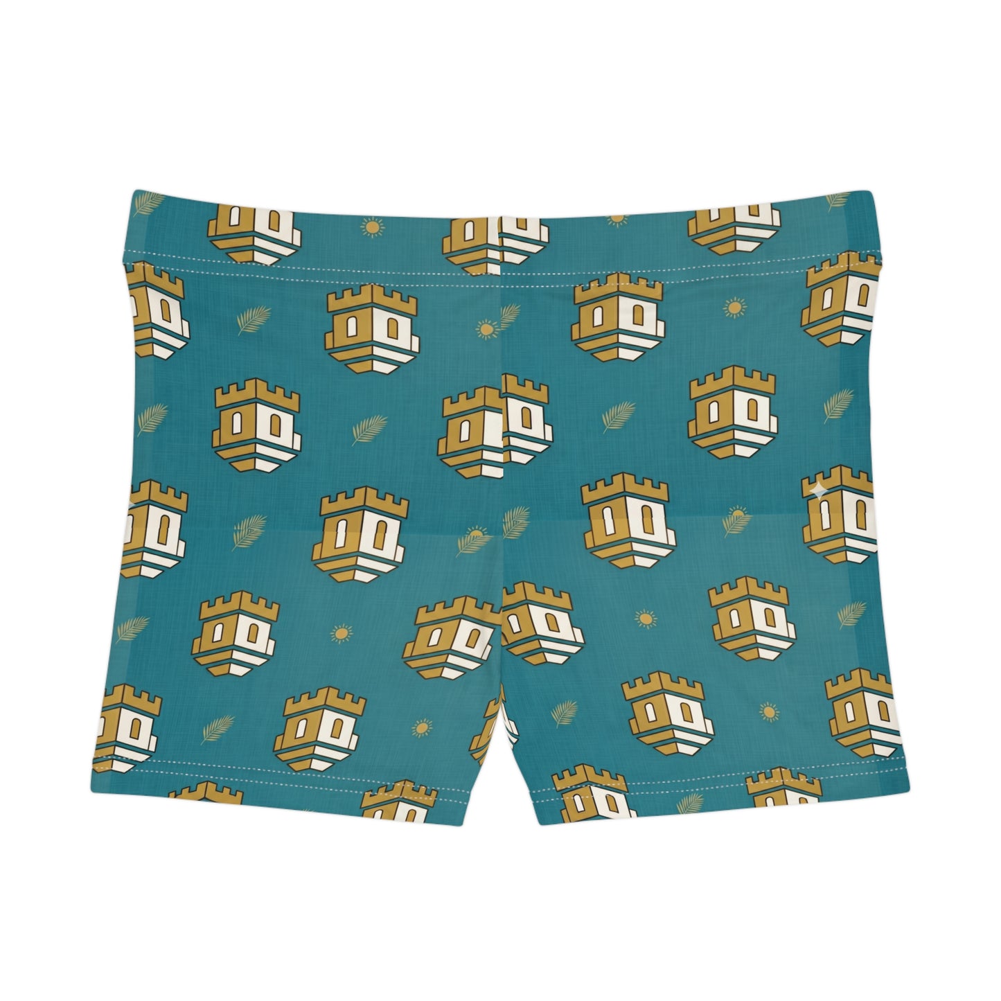 Blockhouse Castle Pattern Women's Shorts — Light Blue Graphic AOP Lounge Shorts