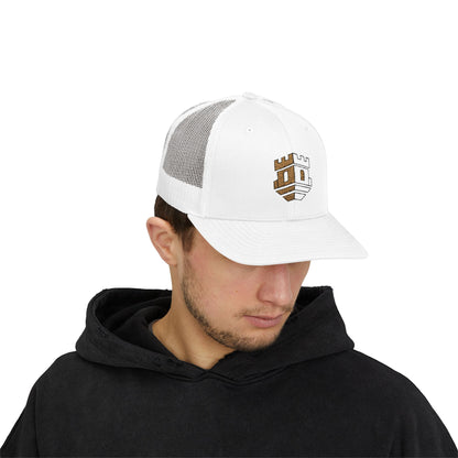 Trucker Cap with Gold Blockhouse Castle Embroidered Logo