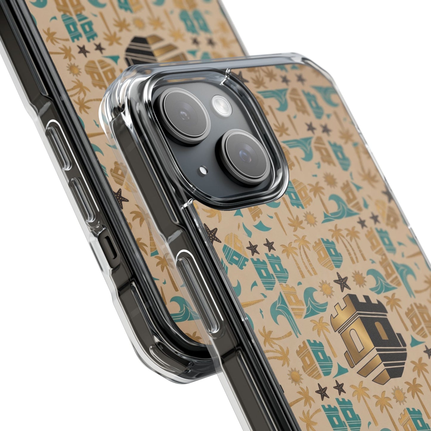 Islamic Pattern Clear Magnetic Phone Case with Blockhouse Kaaba Motif with Geometric Tiles