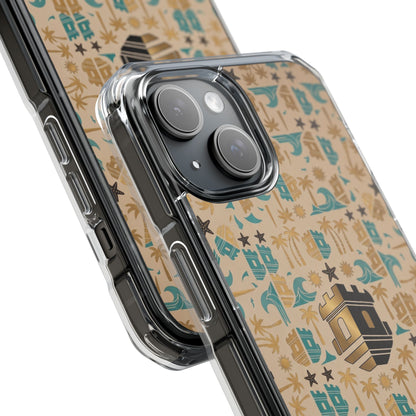 Islamic Pattern Clear Magnetic Phone Case with Blockhouse Kaaba Motif with Geometric Tiles