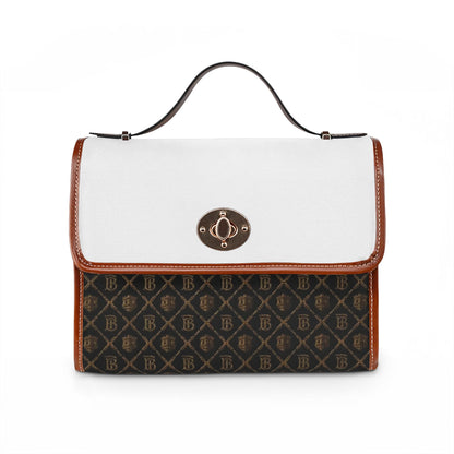 Limited Edition Canvas Crossbody Bag with Waterproof Monogram Satchel with Leather Trim