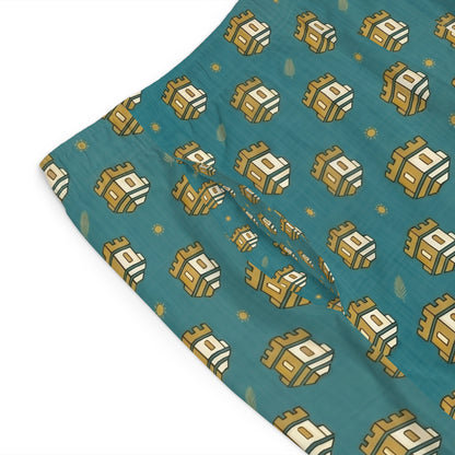 Blockhouse Gold Castle Print Board Shorts with Teal All-Over Swim Trunks