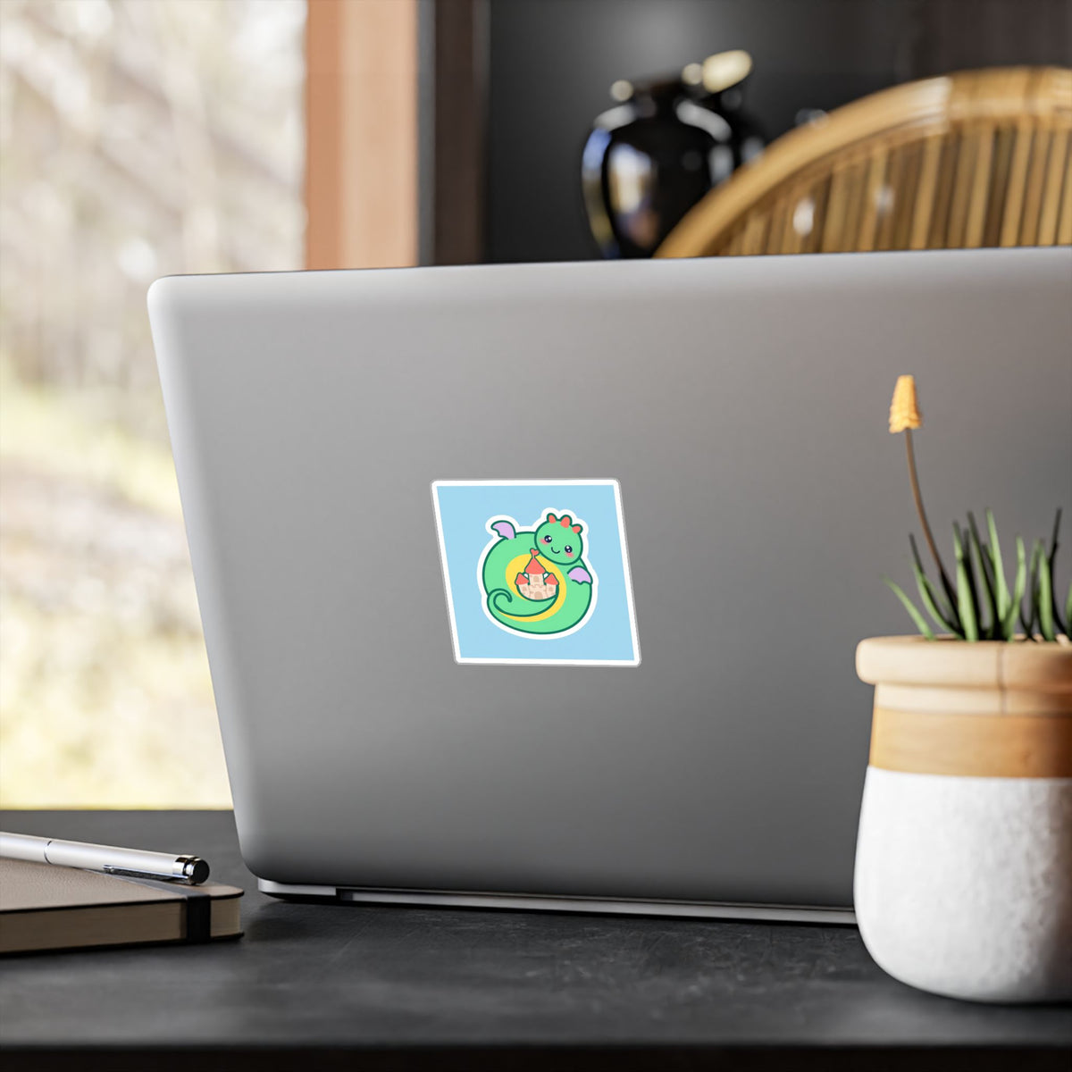 Befriend the Dragon kids sticker — single kiss-cut vinyl sticker of a friendly dragon
