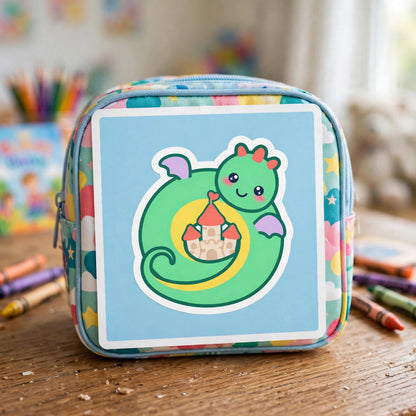 Befriend the Dragon kids sticker — single kiss-cut vinyl sticker of a friendly dragon