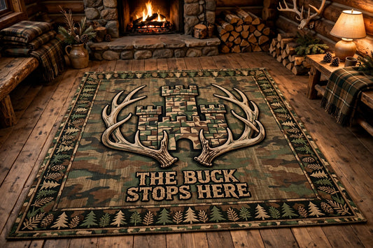 The Buck Stops Here rug - camo castle antlers