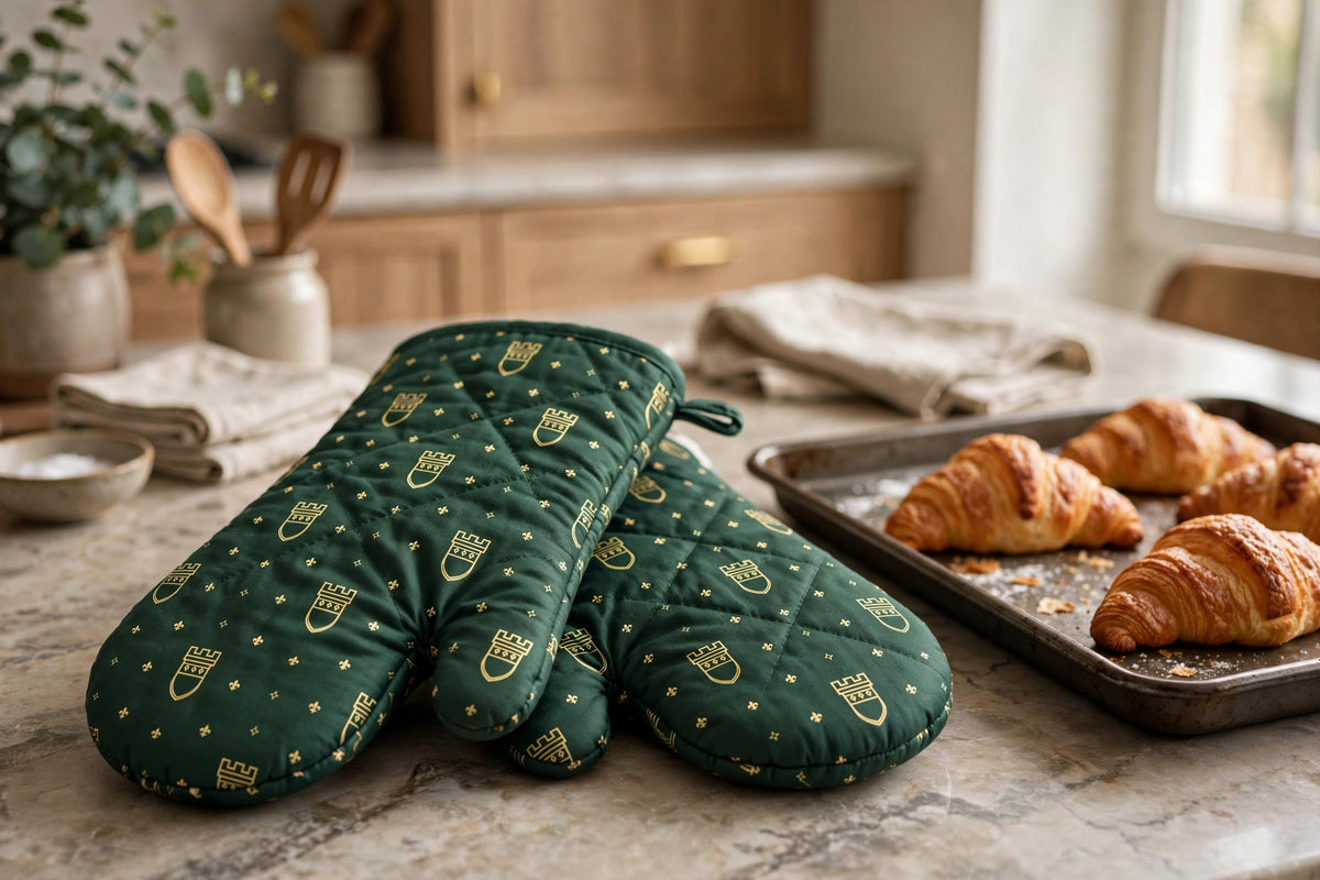 Blockhouse Oven Mitts — Tower Monogram — front view