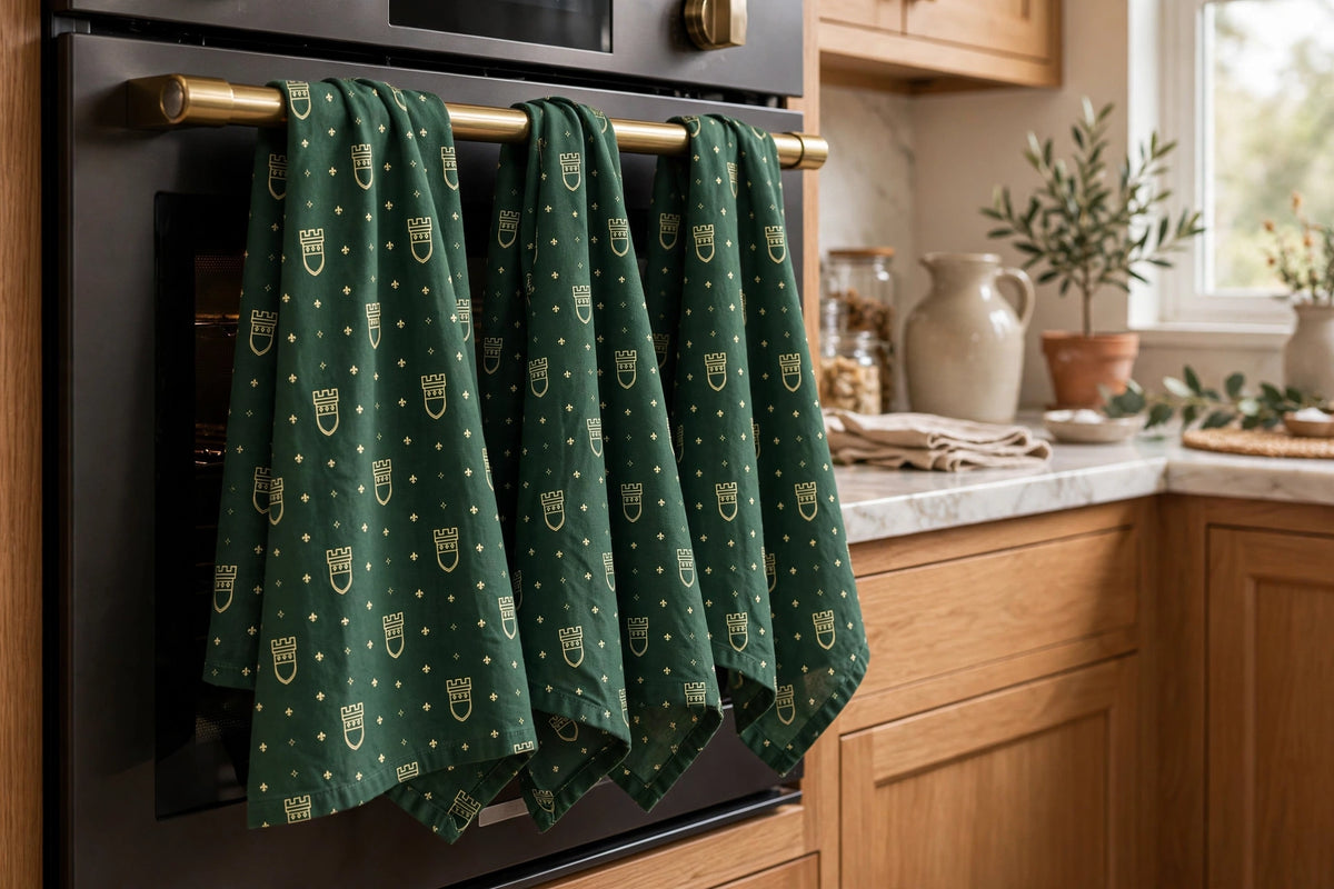 Blockhouse Tea Towels — Tower Monogram — front view