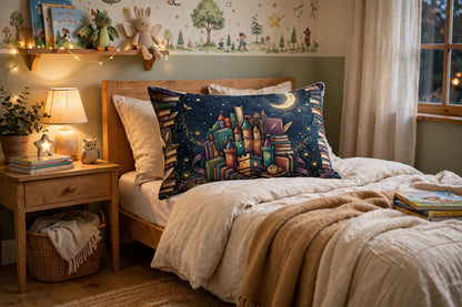 Book Castle at Night — Pillow Sham — lifestyle photo