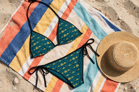 castle pattern bikini staged towel
