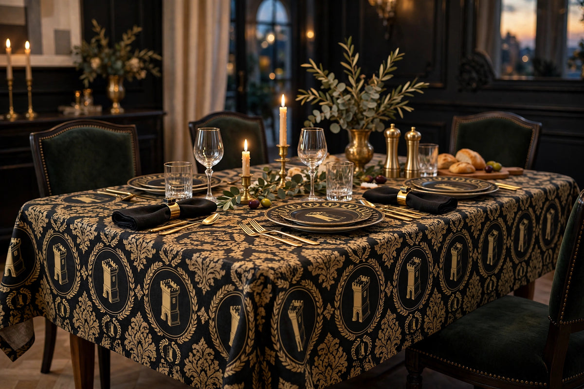 Damask Tower Tablecloth — front view