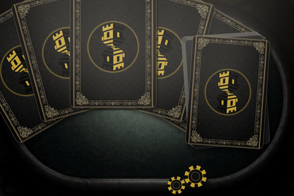 Fortress Deck playing cards displayed with the black and gold two-way tower card back and custom faces