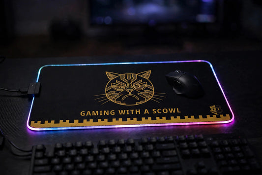 Gaming with a Scowl — LED Gaming Mouse Pad — lifestyle photo