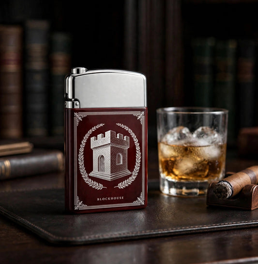 Luxury Lighter — Oxblood & Silver — Limited Edition of 10 — lifestyle photo