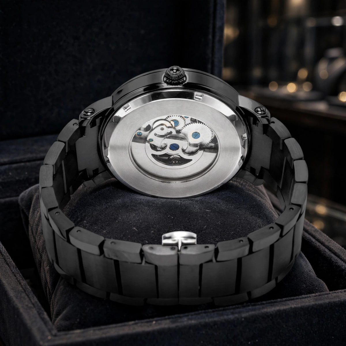 Meridian Watch — caseback loop view in presentation case
