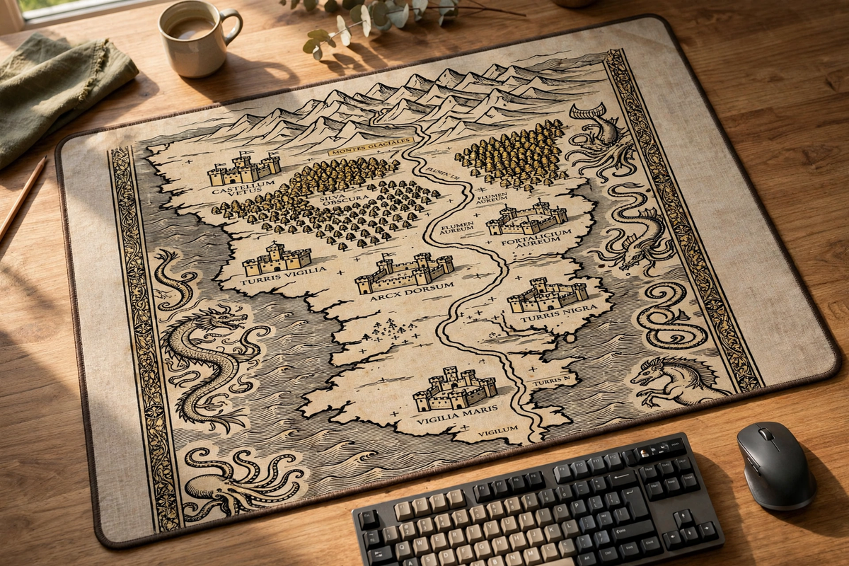 Overwatch Desk Mat with medieval map print