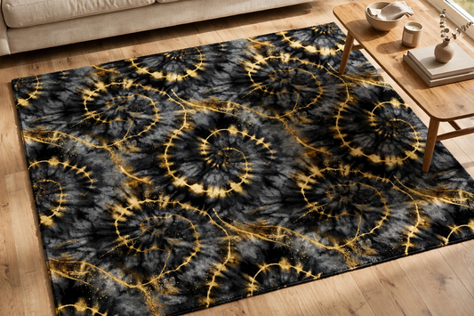 Perimeter Rug with Urban Fortress tie-dye artwork