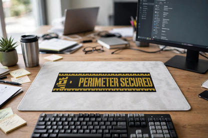 Perimeter Secured — Desk Mat — lifestyle photo