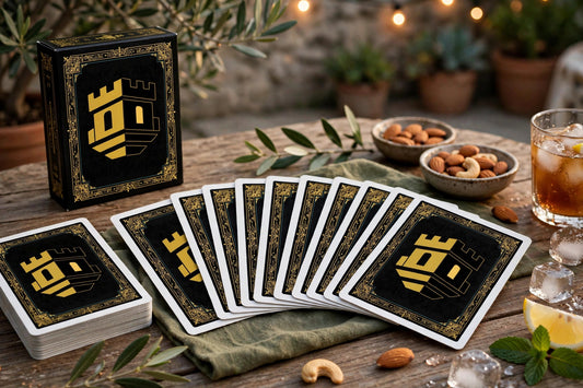 Poker cards with new design fanned on a table in a game-night setting
