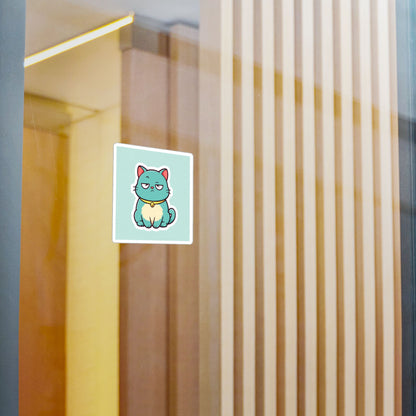 Scowl Kitty kids sticker — single kiss-cut vinyl sticker of a grumpy kitten in bright colours
