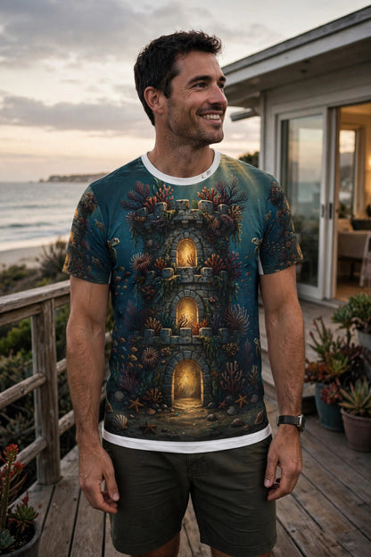 The Fortress Reef — All-Over Print Tee — lifestyle photo