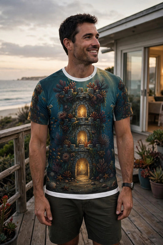 The Fortress Reef — All-Over Print Tee — lifestyle photo