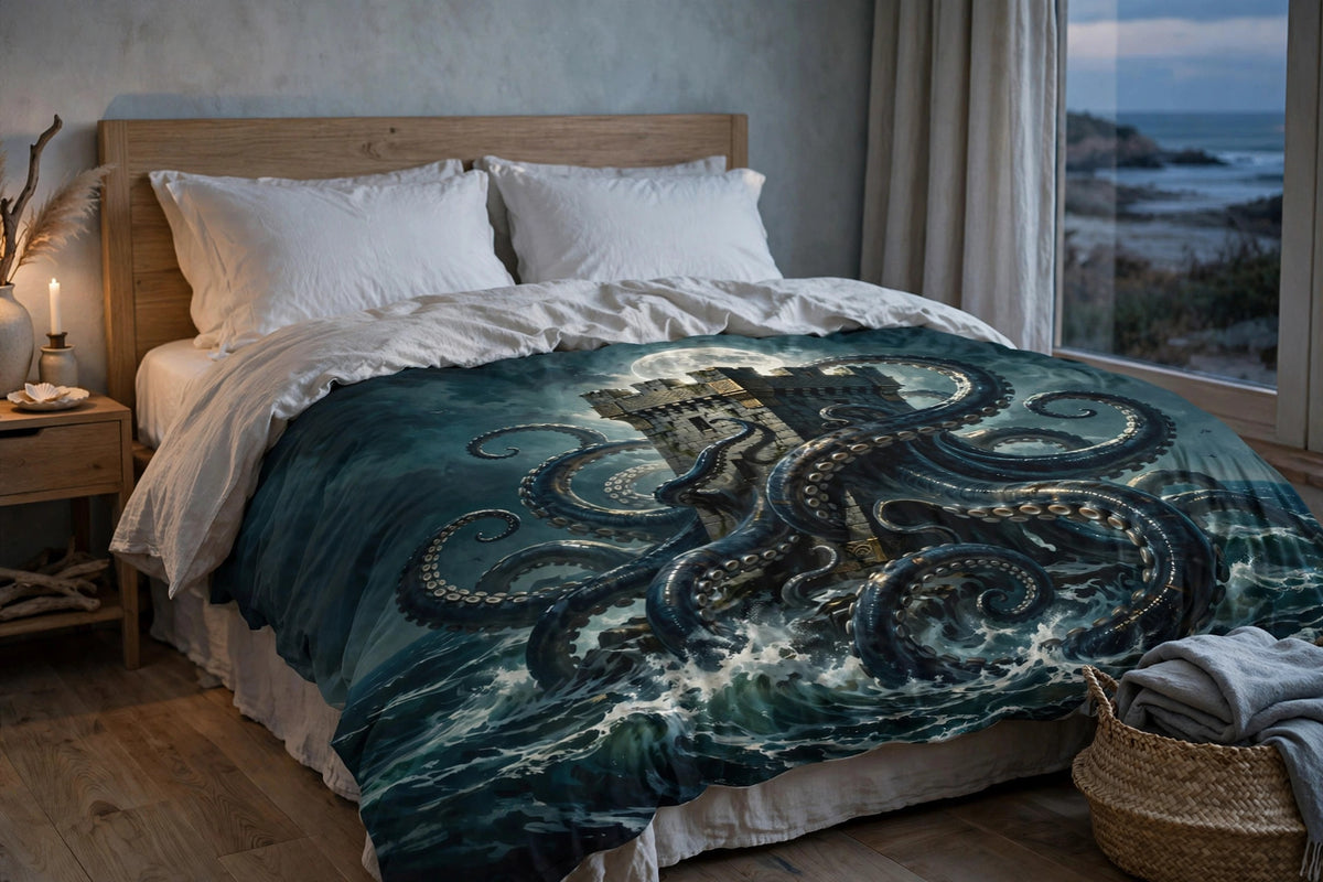 The Kraken's Embrace — Duvet Cover — lifestyle photo