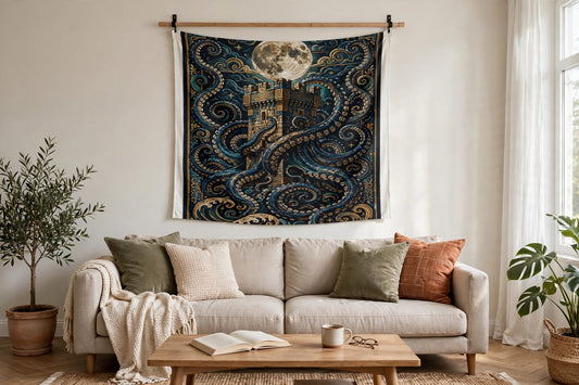 The Kraken's Embrace — Wall Tapestry — lifestyle photo