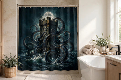 The Kraken’s Embrace — Shower Curtain — lifestyle photo