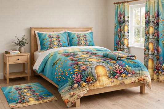 Complete bedroom set shown in a styled room